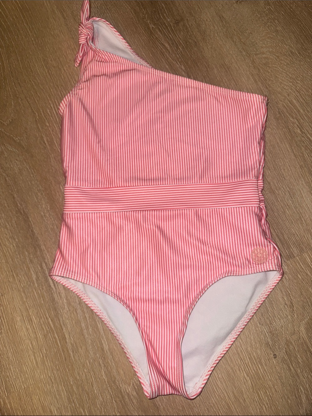 BCBG Girls One-Shoulder Pink Stripe One-Piece Swimsuit